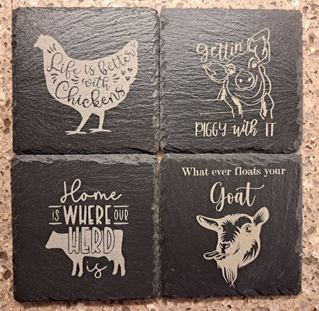 Laser Engraved Slate Coasters - Set of 4 - Made by Local Artist in CSRA