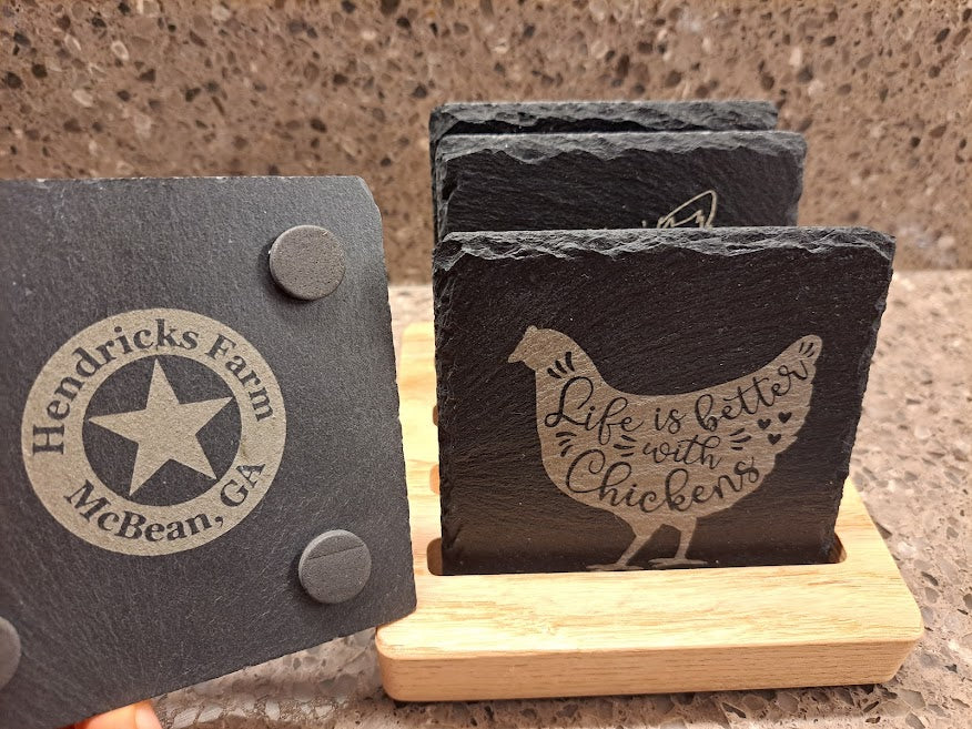 Laser Engraved Slate Coasters - Set of 4 - Made by Local Artist in CSRA